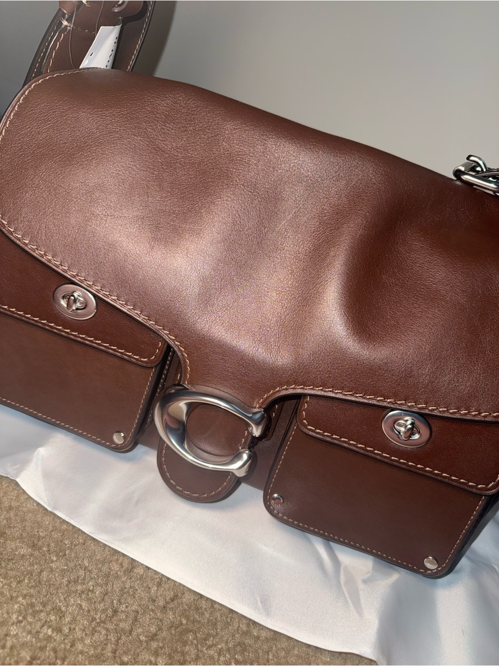 Coach Brown Leather Shoulder Bag with Silver Hardware - Picture 3 of 9